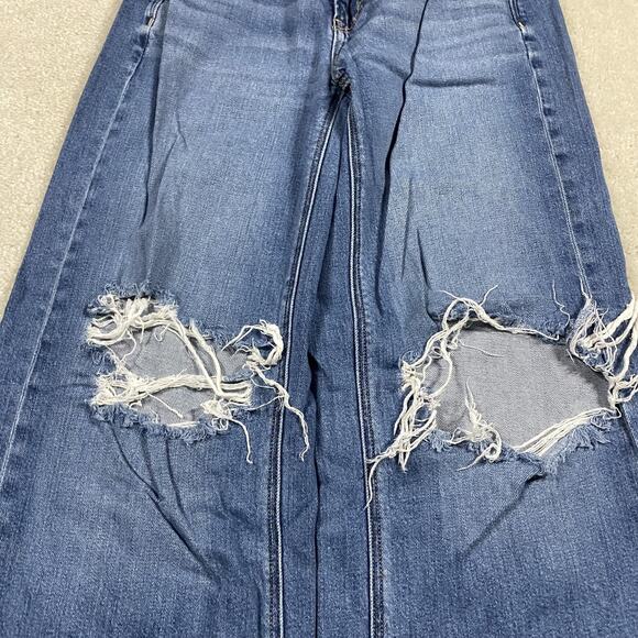 American Eagle Jeans Womens 2 Blue Stretch Wide Leg Distressed Ripped Knees - Picture 4 of 11